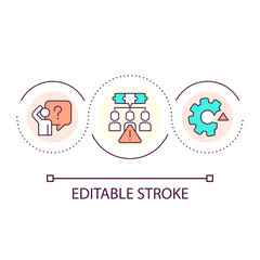 Fototapeta premium Communication issues in dev team loop concept icon. Release management process obstacle abstract idea thin line illustration. Isolated outline drawing. Editable stroke. Arial font used
