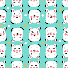 seamless pattern cute llama head