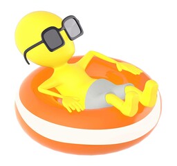 3d yellow character on float , relaxing wearing sunglass
