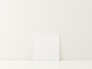 Frame with poster mockup standing on the white floor. minimalist frame mockup. 3d rendering