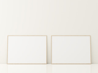 Frame with poster mockup standing on the white floor. minimalist frame mockup. 3d rendering