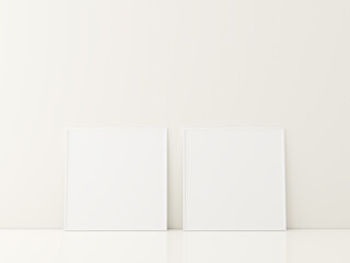 Frame with poster mockup standing on the white floor. minimalist frame mockup. 3d rendering