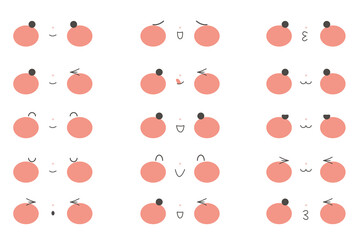 Set of kawaii emotions. Lovely eyes and smiles. Stock vector illustration.
