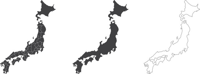 set of 3 maps of Japan - vector illustrations	

