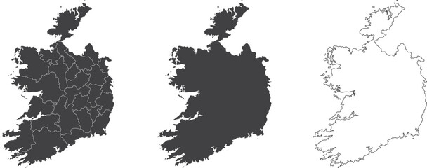 set of 3 maps of Ireland - vector illustrations	

