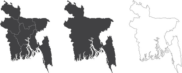 set of 3 maps of Bangladesh - vector illustrations	
