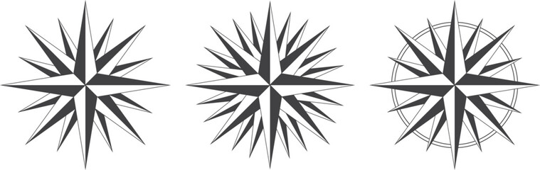 set of gray colored vector illustration icons of compass rose © agrus