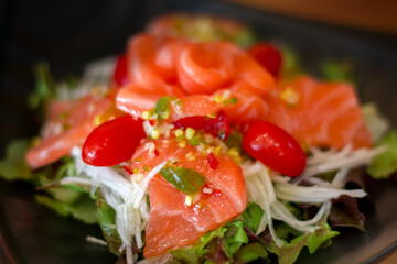 Sushi set, California Sushi roll set with salmon, Japanese food styles, rice roll with Salmon, Japanese food in Restaurants