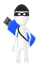3d character , man thief carrying a usb drive