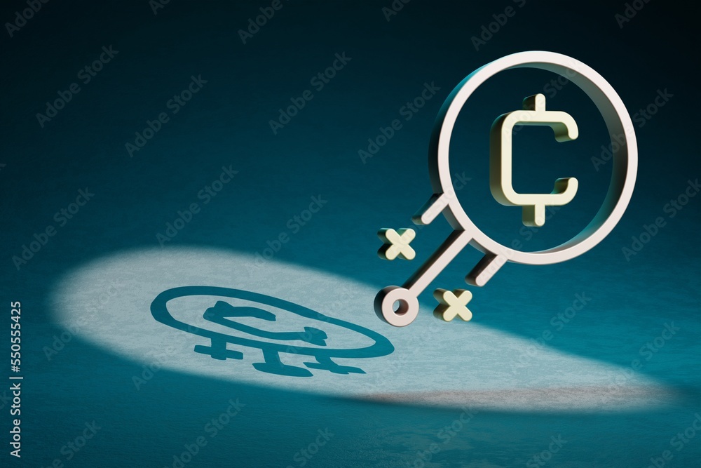 Aufkleber beautiful abstract illustrations coin up symbol icon on a dark blue background. 3d rendering illustr