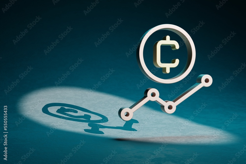 Leinwandbilder beautiful abstract illustrations cryptocurrency coin up symbol icon on a dark blue background. 3d re