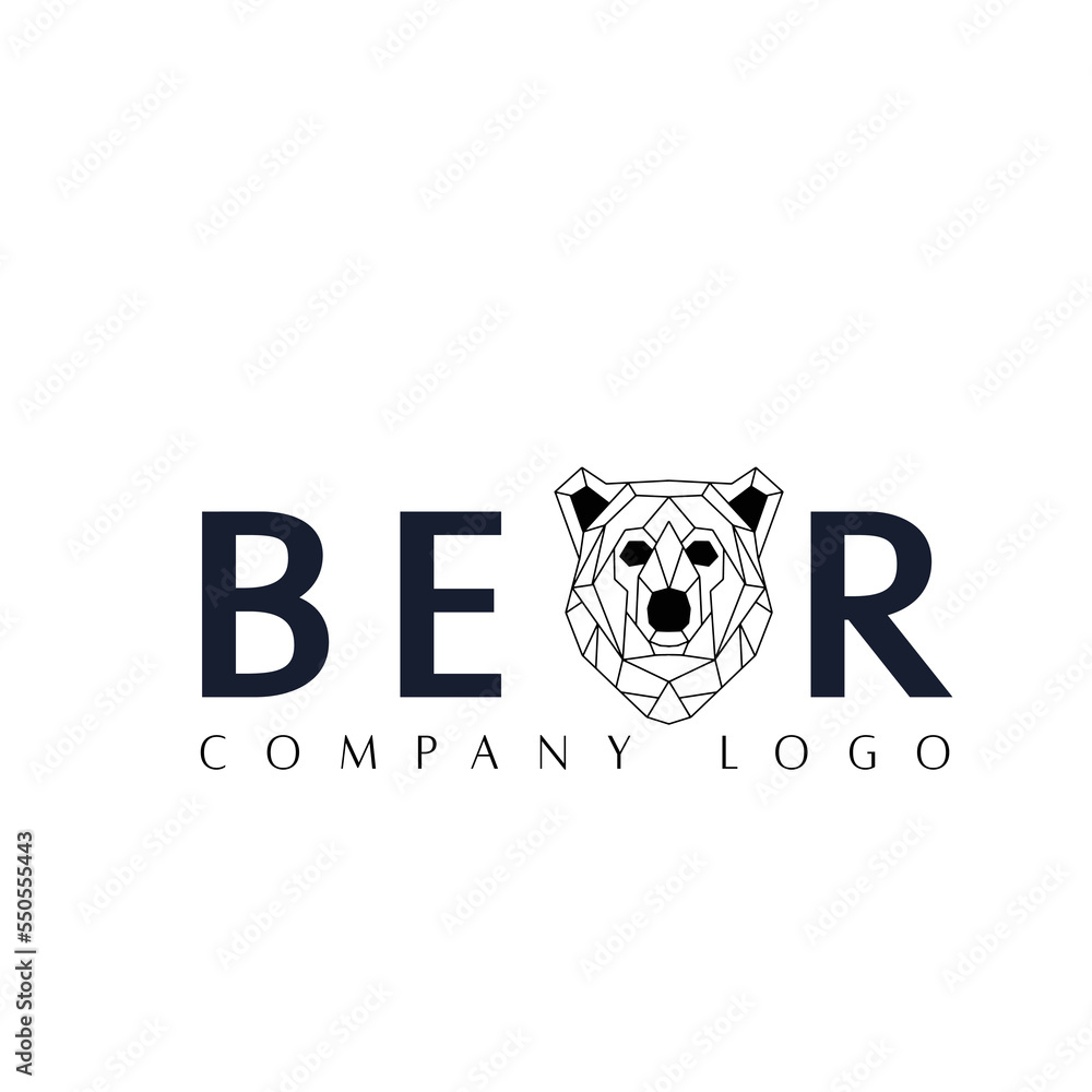 Poster editable vector of a bear with text on a white background with two red circles