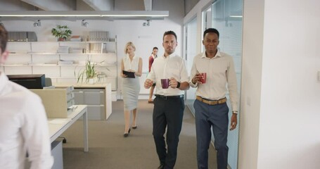 Office gossip, bullying and workplace problem with fake news and human resources issue. Company bully attitude of walking employee at work with whisper, avoid discussion and negative expression