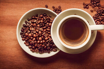 Obraz premium cup of coffee with beans generative ai illustration