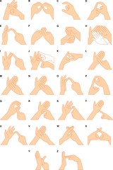 British Sign Language Alphabet for the deaf and hard of hearing. Vector illustrations isolated on white background.
