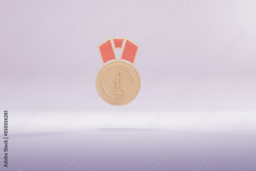 Poster beautiful illustration golden 1 first medal symbol icons on a bright pink background. 3d rendering i
