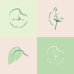 Naklejka premium Natural cosmetics logo set. Botanical care products icons