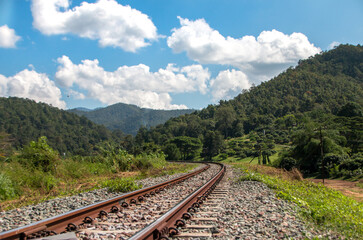 Fototapeta na wymiar Railway Background, Blurred railway in the City, Soft focus or defocus on rails. 