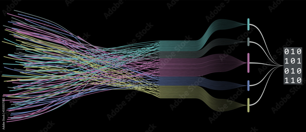 Poster color big data concept with lines. analysis, sort, progress information concept.