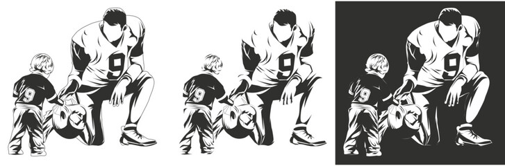 Fototapeta na wymiar Dad and Son Playing Football USA