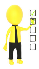 3d yellow character marking each column with tick marks using his marker