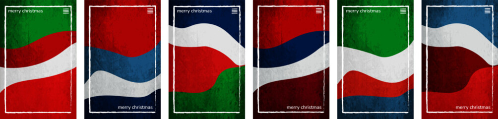 Merry Christmas and Holiday season theme, hues crushed paper vertical Background template frame. Set of 6 color collections. User interface backdrop Shiny texture, pattern. Online app visual concept