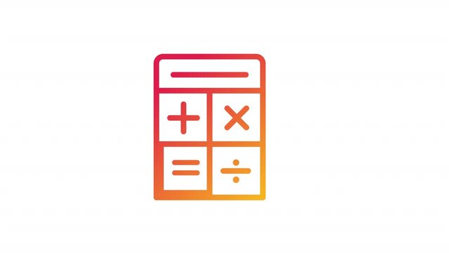 Animated calculator gradient icon. Electronic device for math operations. Office supplies. Seamless loop HD video with alpha channel on transparent background. Outline motion graphic animation