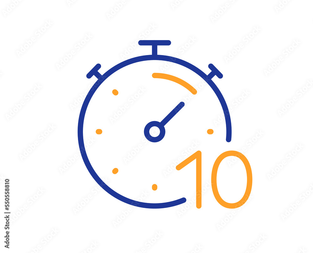 Poster timer 10 minutes line icon. stopwatch time sign. countdown clock symbol. colorful thin line outline 