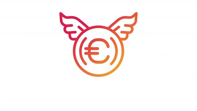 Animated flying euro gradient icon. Financial bonus and earnings. Get easy money. Seamless loop HD video with alpha channel on transparent background. Outline motion graphic animation