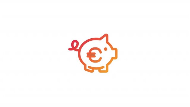 Animated money savings gradient icon. Piggybank with euro coin. Budget filling process. Seamless loop HD video with alpha channel on transparent background. Outline motion graphic animation