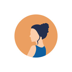 Round profile image of female avatar for social networks with half circle. Fashion and beauty. Bright vector illustration in trendy style.