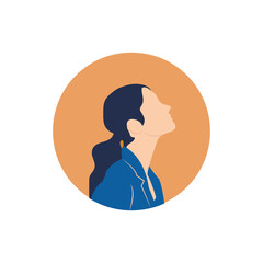 Round profile image of female avatar for social networks with half circle. Fashion and beauty. Bright vector illustration in trendy style.