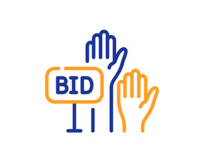 Bid offer line icon. Auction sign. Raise the price up symbol. Colorful thin line outline concept. Linear style bid offer icon. Editable stroke. Vector