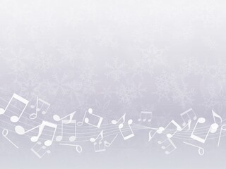 雪の結晶と音符が描かれたシルバーの冬やクリスマス用の背景フレーム