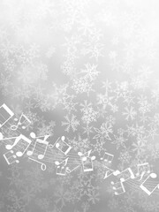 Naklejka na ściany i meble 雪の結晶と音符が描かれたシルバーの冬やクリスマス用の背景フレーム