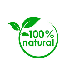 Natural label design vector green color isolated on white background. 100% natural logo. 100% organic logo.