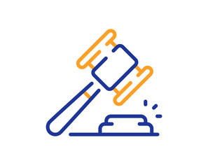 Auction hammer line icon. Bid offer sign. Lot was sold symbol. Colorful thin line outline concept. Linear style auction hammer icon. Editable stroke. Vector