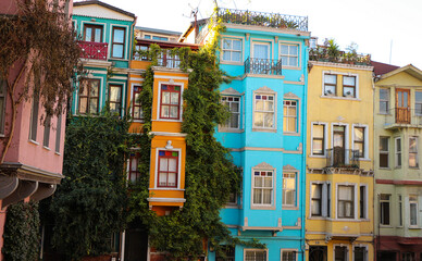 Naklejka premium colorful, historical houses in balat, which attracts a lot of attention by tourists