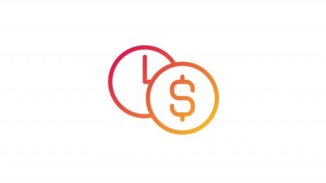 Animated hourly rate gradient icon. Currency exchange service. Financial operations. Seamless loop HD video with alpha channel on transparent background. Outline motion graphic animation
