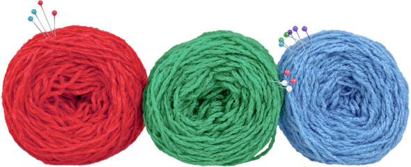 Colorful yarn balls isolated on white background