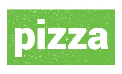 pizza text written on green stamp sign.