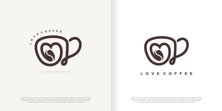 Love coffee logo design vector with creative style Premium Vector
