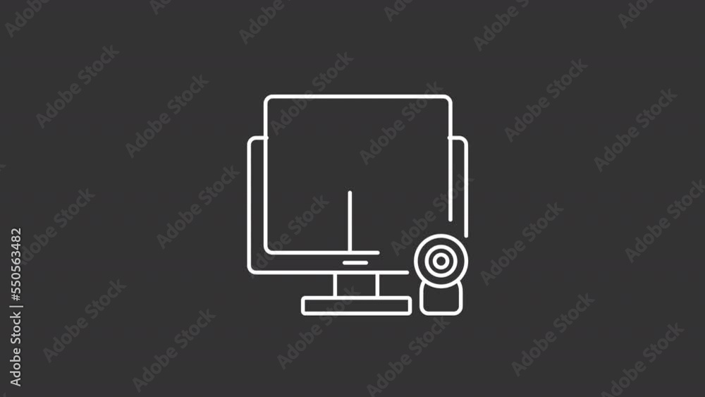 Poster animated group call white line icon. technology of business communication. seamless loop hd video wi