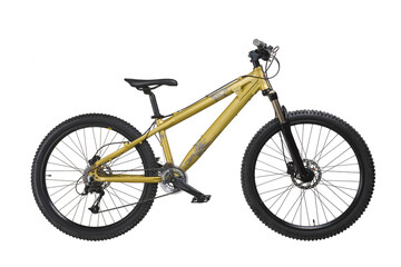 Gold Down Hill Mountain Bike isolated on white
