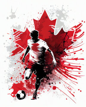 Canada national football player. Canadian soccer team. Canada soccer poster. Abstract Canadian football background