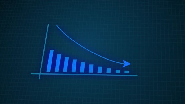 Animation footage of Graph showing fluctuate downward trend, downward bar graph and arrow chart