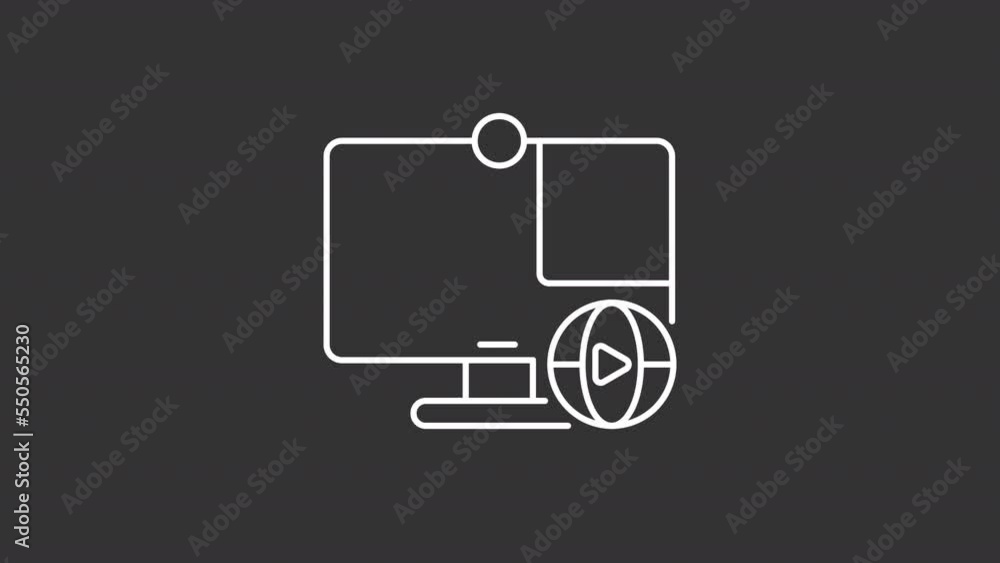 Poster animated conference white line icon. video call duration. communication on internet. seamless loop h