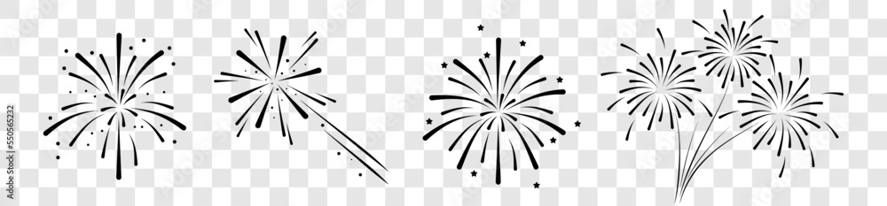 Wall mural set of firework icons.fireworks with stars and sparks isolated on white background.firework simple b