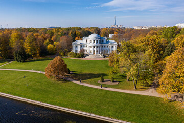 St. Petersburg, park on Elagin Island, Elaginoostrovsky Palace. Aerial view.