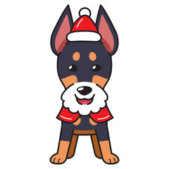 Fototapeta na wymiar Cartoon doberman dog with christmas costume